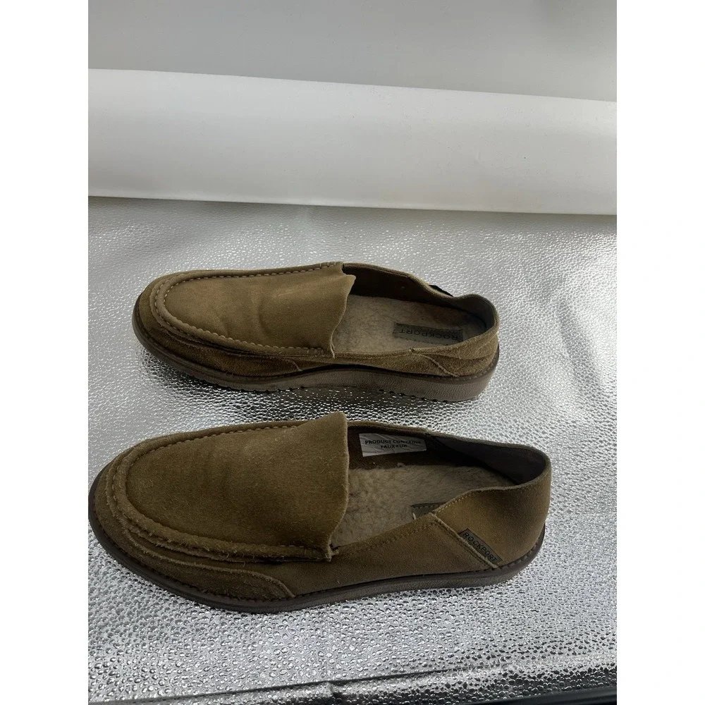 Rockport Men's‎ 9.5 W Beige Nubuck Axelrod Crush Back Loafer Shoe Faux Sherpa